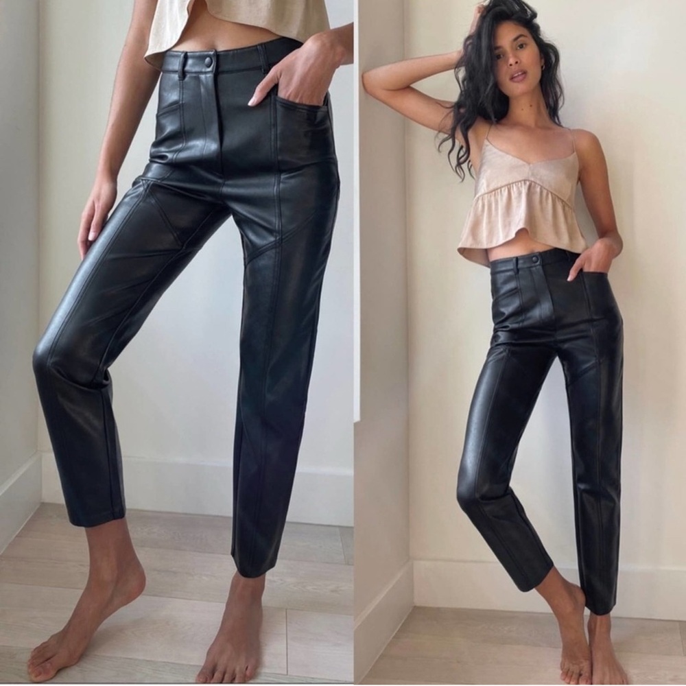 Aritzia Wilfred Black Rebel Faux Leather High Rise Straight-leg Pants Sz 2 Yoke